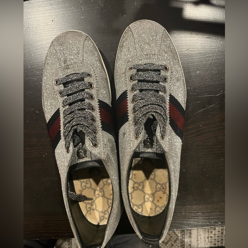 Gucci Men's Glitter Silver and Black Sneakers